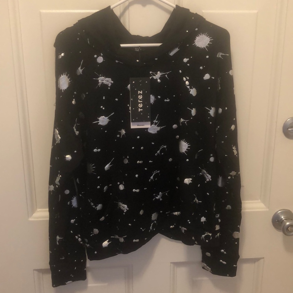 Terez Foil Print French Terry Hoodie black silver